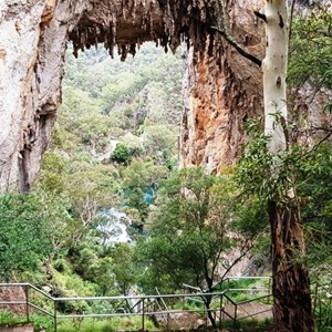 The water storage as seen through a natural arch