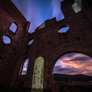 sunset over the ruins