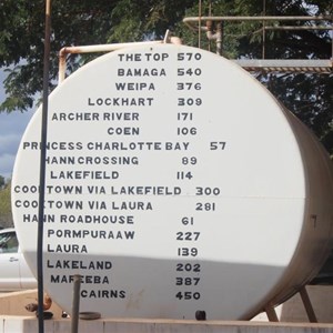 Road distances listed on a fuel storage tank
