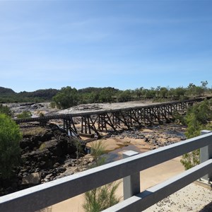 Rail bridge with gorge behind