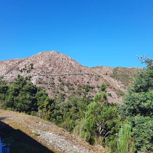 Elevated boardwalk clings to mountain