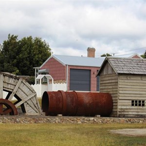 Old mining relics including an all important water wheel.