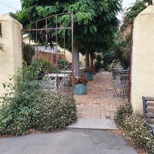 Bakery alfresco area, empty on a cold day