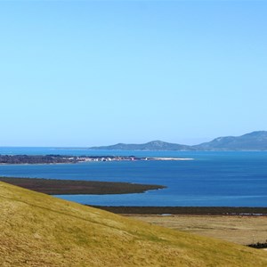 Barry Beach oil rig maintenance base with Wilson's Promintory in the background