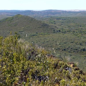 View from Mt Lesueur north to the Razorback showing the walk trail.