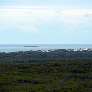 Looking NW over pristine acacia scrublands; Boullanger Island (off Jurien Bay) in the background.