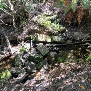 Demolished pool stonework