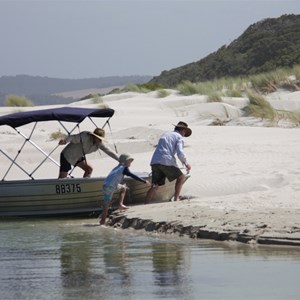 Dinghy on Nornalup Inlet near ocean entrance