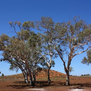 Near the hand pump at southern end