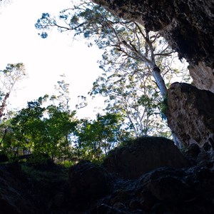 Inside lake cave entrance looking up