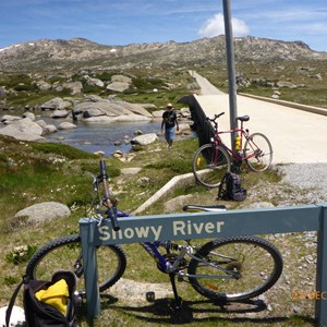 Bikers break at bridge