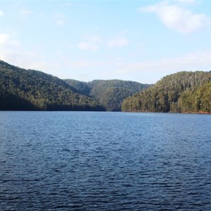 View down stream from the boat ramp at the Lake Barrington camping area