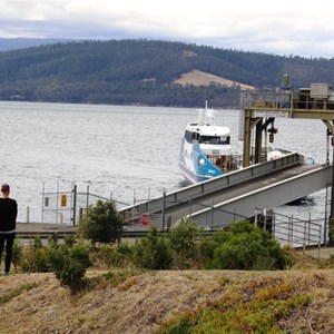 The access ramp to the ferry with an approaching ferry