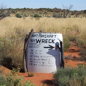 Sign written on aircraft wreckage - Anne Beadell Hwy WA