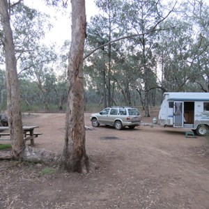Van squeezed thru trees along track
