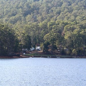 The view across the late to the Kentish Park camping area. 