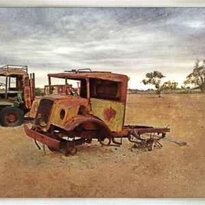 Old postal trucks at Mungerannie