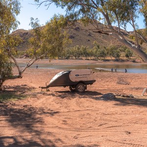 Camping at the end in the river sand